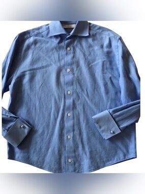 Perry Ellis Men’s Small Light Blue Textured Button Down Dress Shirt 100% Cotton